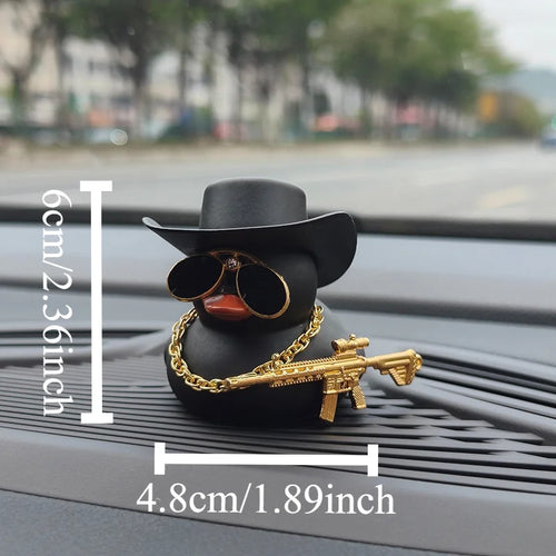 Cowboy Hat Ducks Trendy Car Dashboard Decoration Rubber Duck Office Car Decoration Ornament Black Duck with sunglasses Necklace