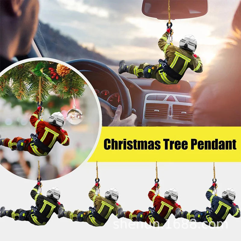 Firefighter Fireman Pendant Car Decoration Pendant Fire Pendant Tree Flat Wooden Peripheral Car Keychain