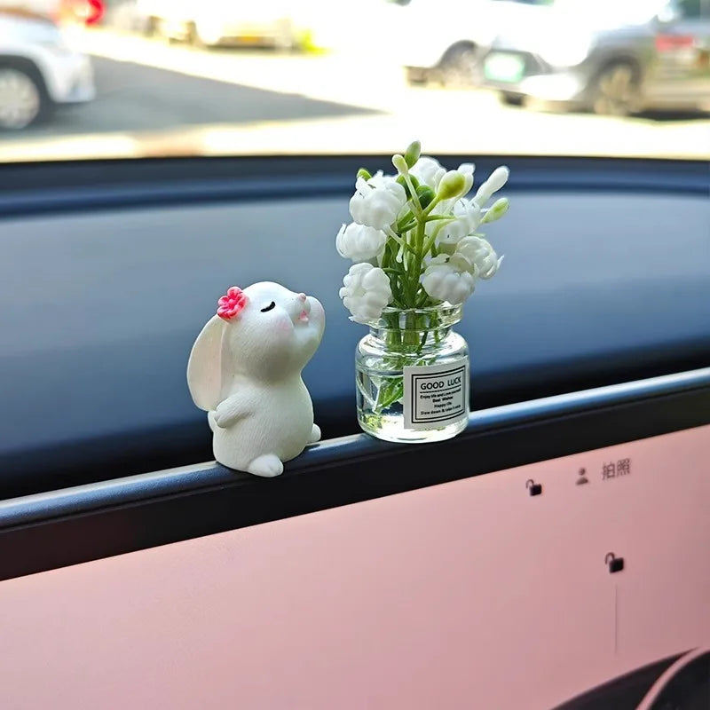 Car'S Mounted Bunny Smelling Floral Fragrance Healing Ornament Console Romantic Fantastic  Auto Center Ornaments