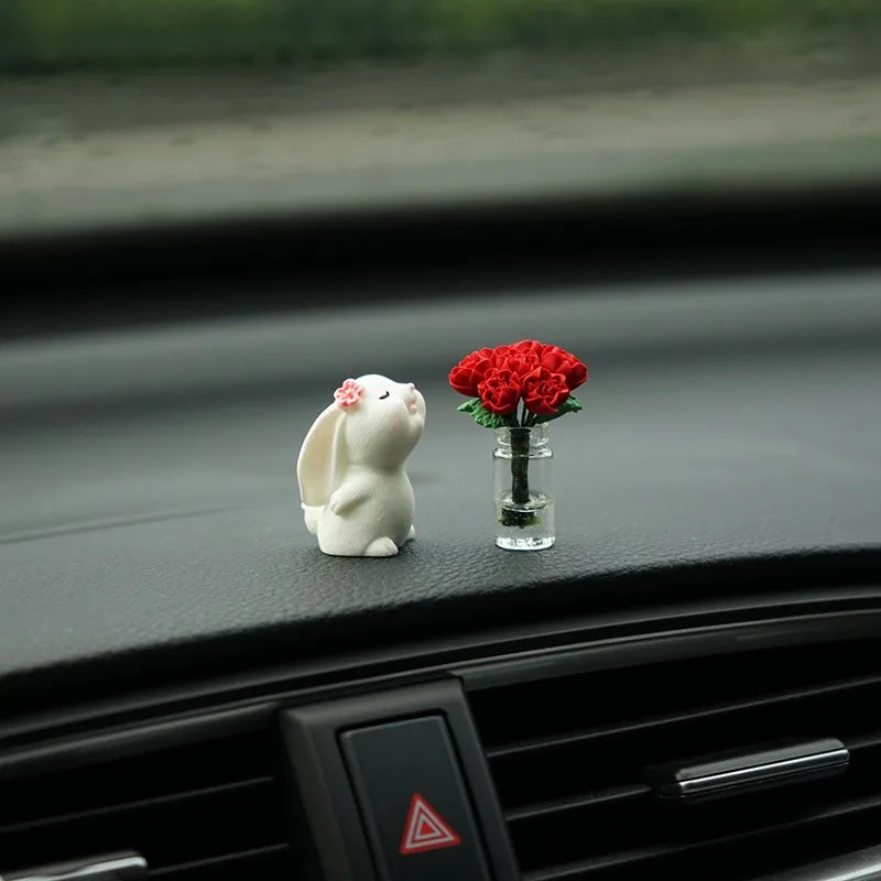 Car'S Mounted Bunny Smelling Floral Fragrance Healing Ornament Console Romantic Fantastic  Auto Center Ornaments